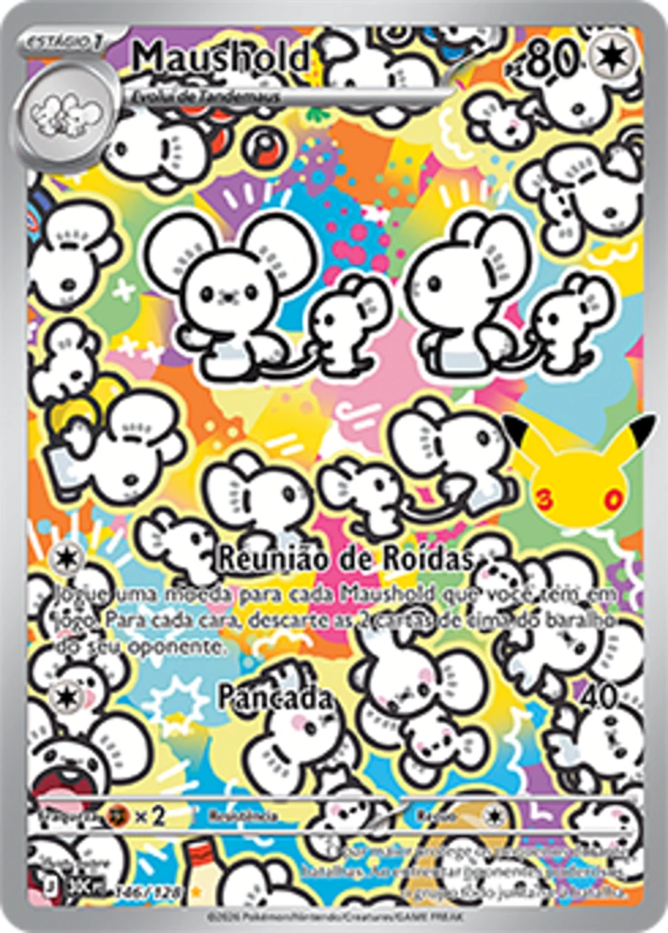 Carta Pokémon Maushold 146/128 Celebração de 30 Anos