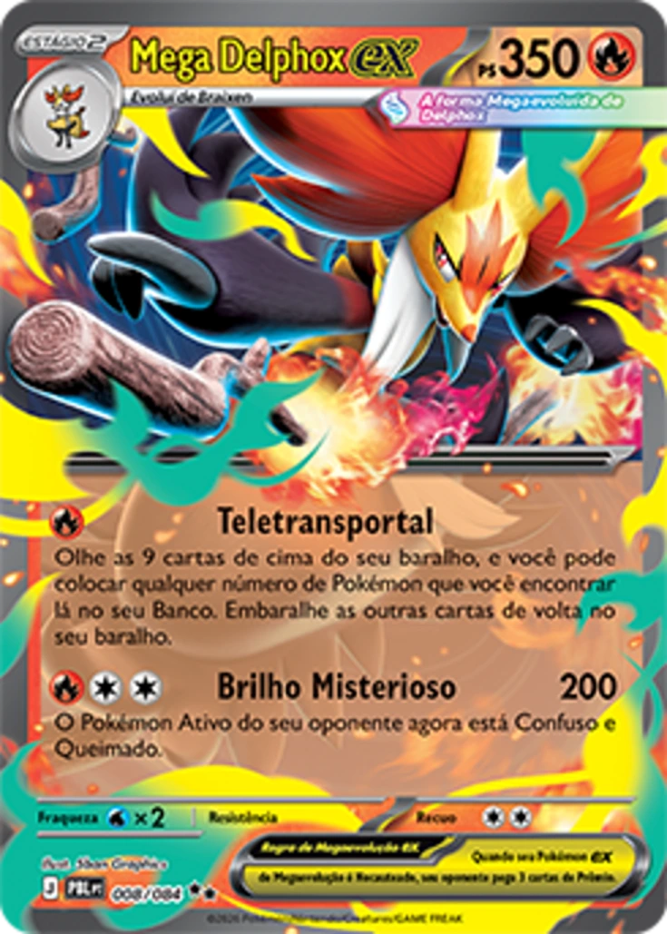 Carta Pokémon Mega Delphox ex 008/084 Megaevolução — Escuridão Absoluta
